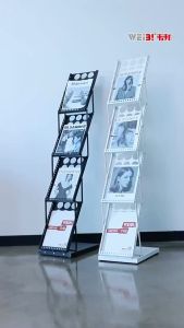 High Quality A4 Aluminum Foldable Magazine Display Rack Stand / Book Paper Brochure Leaflet Office School Event Restaurant