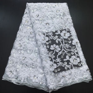 หรูหราแอฟริกันตาข่ายเลื่อมและภาษาฝรั่งเศสคําผ้าลูกไม้Tulleผ้า 3Dดอกไม้เย็บปักถักร้อย-5 Yardชุดเจ้าสาวชุดราตรีสิ่งทอ