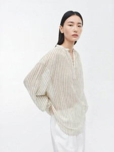 edition | Summer Vintage Stripes Cotton Linen Womens Blouse