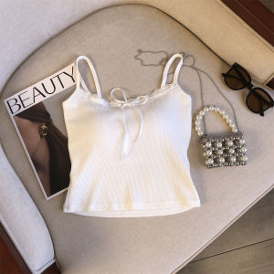 Áo Vest Dây Ngắn Pure Desire Lace Trim Có Đệm Ngực Cho Nữ Mùa Hè Đa Năng Dopamine Áo Phông Ngắn Thời Trang Mặc Trên Lưng