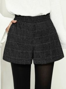 กางเกงขายาวทรงสก็อตผ้าขนสัตว์สำหรับผู้หญิง ฤดูใบไม้ร่วง/ฤดูหนาว 2025 ใหม่ไซส์ใหญ่ กางเกงขาสั้น ชุดกระโปรง กางเกงขายาว ทรงเข้ารูป