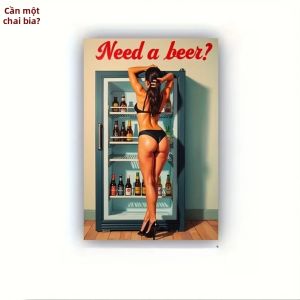 CIFbuy | Vintage Cần Bia Không? Tranh Treo Tường Bằng Vải Bố Phong Cách Retro Pinup Girl Để Trang Trí Quán Bar In Kim Loại Không Khung Một Tấm.