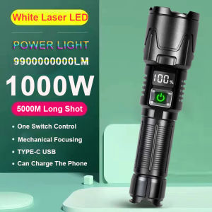990000000LM flash lights rechargeable Strong Light 5000M long range flashlight rechargeable emergency light White laser light led torch light powerful Display touch lamp camping lampu bateri outdoor tactical flashlight Super Bright heavy duty working 手电筒
