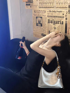 Silver Underarm Tote Bag Womens 2025 New High-End Luxury Commuter Crossbody Bag Soft PU Leather Single Shoulder Handbag