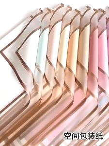 Isi 20 LEMBAR Flower Wrapping Paper Transparent Gold Frame Double List Waterproof Cellophane KB085