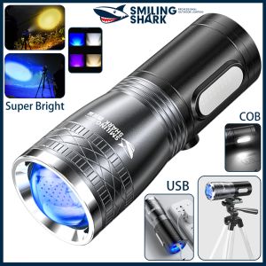 SmilingShark DY3003 Multifunciton led Flashlight for Fishing 1500lm Torch light Yellow Blue Purple light Zoomable USB Rechargeable for Nautical fishing Working