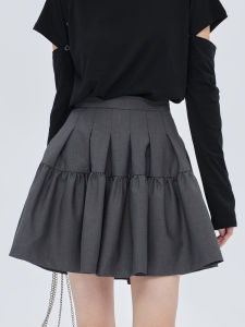 Pleated A-Line Mini Skirt High Waist Bicolor Design Summer Grey Womens Half-length Skirts Commute Style Standard Fit Short Skirts