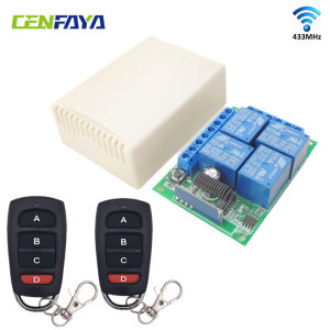 CENFAYA DC 12V Wireless Relay Remote Control Switch 433MHz RF 4 Channels Relay Receiver Board for Truck Trunk Motor Garage Door