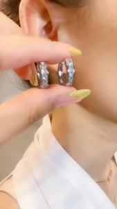 Original Silver 925 Sterling Silver Earrings Womens Super Flash Zircon Circle Simple Jewelry Gift for Girlfriend Hypoallergenic