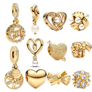 Hạt Charm Mặt Dây Chuyền Ngọc Trai Mạ Vàng Tự Làm Phù Hợp Với Vòng Tay Bạc - Thiết Kế Vòng Tròn Vĩnh Cửu Trái Tim Thần Cupid Cây Gia Đình Để Làm Đồ Trang Sức