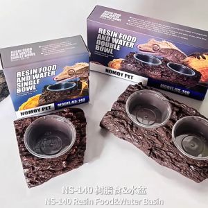 Nomoy Pet Imitation Rock Texture Design Reptiles Food Water Bowl Corner Feeder (Double Bowl)
