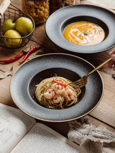 Nordic Style Matte Salad Plate Western Dinner Plate Pasta Plate Creative Grass Hat Design Ceramic Dishware for Adults