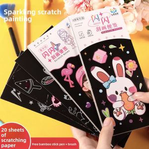 MONLEYTA | Shiny Scratch Art Book Childrens Craft Toy Flash Card Student Cartoon Boy Kindergarten Colorful DIY Handmade Drawing Book For Girls