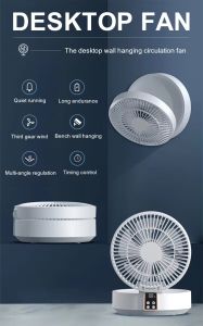 2 In 1 Wall Fan Desk Fan with Remote Electric Fan Air Cooler Table Fan Portable Small Folding Fan 5 Blades Digital Display USB Rechargeable