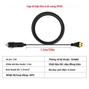 Cáp Sạc Đa Năng 12V 24V Từ Đầu Tẩu Thuốc Ô Tô Sang XT60 Dài 1.5M Dây 14AWG/16AWG Đầu Cái Dùng Cho Đầu Nối Nguồn Pin