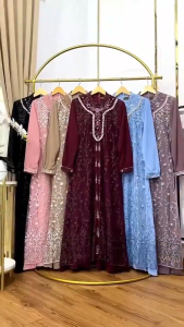 Gamis Hitam Elegan Terbaru Maudy Dres Ceruty Babydoll Mix Brukat Garden Aplikasi Payet Mutiara Swaroski Renda M L XL XXL 3XL Baju Muslim Wanita Jumbo Dress Kondangan Remaja Kekinian Ootd Hijab