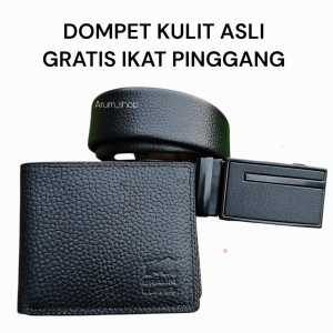 Dompet pria Lipat kulit sapi tekstur kulit sapi bonus dompet