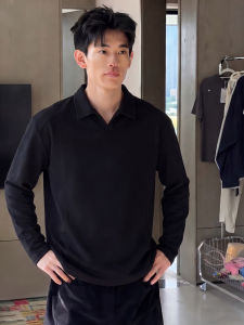 Black Seagull Collar Heavy Long-sleeved BOXY Polo Sweatshirt