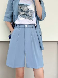 Quần Dài Năm Nút Cạp Cao Ống Đứng Giản Dị Phong Cách Đường Phố Quần Ngắn Mùa Hè Thường Ngày Bằng Polyester