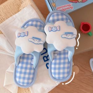 Dép Vải Lanh Cotton HelloKitty Cho Nữ Mùa Xuân Hè Dép Đi Trong Nhà Đế Mềm Thấm Hút Mồ Hôi Họa Tiết Sọc Mỏng