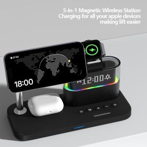 LED RGB Lamp 5 in 1 Magnetic Wireless Cell Phone Charger Chargeur Holder Alarm Clock Wireless Charger Stand for iPhone 15 14 13
