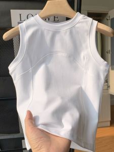 French Chic Camisole Womens Inner Wear Summer Outwear White round Neck Cover Supernumerary Breast Pure Cotton I-Shaped Sleeveless Tops