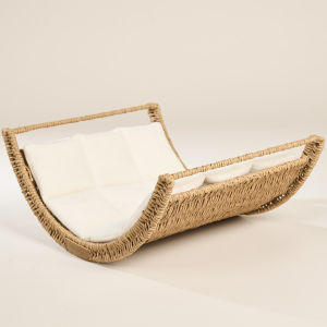 WURENDAO | Breathable Bamboo Rattan Rocking Semi-Enclosed Cat Bed