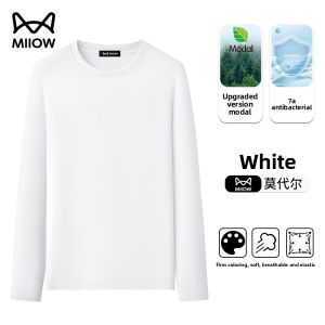 miiow | Mens Long Sleeve Modal T-Shirt Breathable Seamless Spring Autumn Outerwear Comfortable Antibacterial Round Neck Top