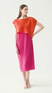 6180 One Size (45-75kg) Spring/Summer Round Neck Pleated Color-Matching Fake Two-Piece Sleeveless Slim Fit A- Line Dress