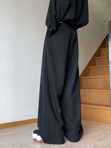 Black Wide Leg Suit Pants Mens Spring Autumn New American Thickened High-End Feeling West Pants Loose Straight Casual Long Trousers