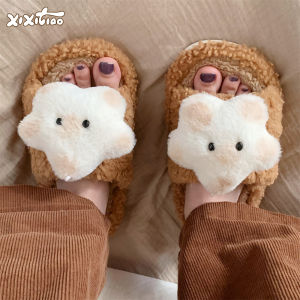 Dép Bông Hai Dây Mềm Mại Dễ Thương Cho Nữ Dép Đi Trong Nhà Phòng Ngủ Mùa Thu Đông Dép Lông Cừu Chống Trượt