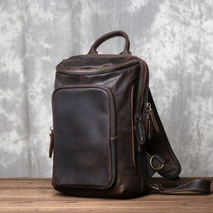 Retro Crazy Horse Leather Men's Chest Bag: A First Layer Cowhide Casual & Multifunctional Crossbody Bag