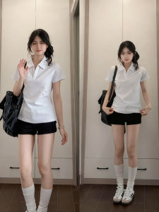 SUHUIQIAN | White Short Sleeve Polo Shirt T-Shirt For Women