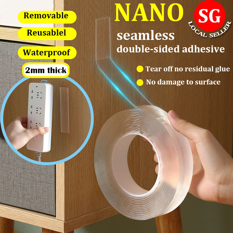 🇸🇬【SG stock】Double Sided Tape Removable Reusable Nano Tape Waterproof Adhesive Tape Multi Purpose Traceless Adhesive Tape Washable Self adhesive Transparent Tapes Glue Nano Tape Multifunctional Double-Sided Adhesive Traceless Washable