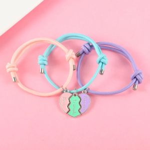 Luoluo&baby 3Pcs/set Heart-shaped Stitching Best Friend Forever Bracelet for Kids Girls Fashion Friendship Gifts