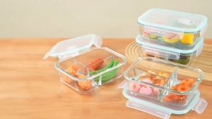 กล่องข้าว ขนาด 1000ml กล่องแก้ว กันกลิ่น กันรั่ว แก้ว กล่องอาหาร ทนความร้อน สี่เหลี่ยม เเก้ว กล่องเบนโตะ กล่องข้าวแก้ว3ช่อง Glass Lunch Box