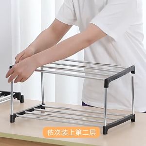 Stainless Steel 4 Layer Shoe Rack Stackable Storage Shoes Rak Multifunctional Mini Lightweight Shoe Rack Easy Assemble