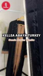 Abaya Turkey Gamis Lebaran Elegan Mewah Bahan Jetblack Bordir Abaya LongCardi Madina - XELLEA
