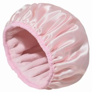 Reusable shower cap with dry hair function suitable for women microfiber towel fabric silky satin surface 100% waterproof s