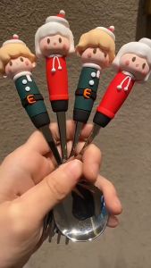 Korean Christmas 3D Cute Cartoon Spoon 304 Stainless Steel Cake Dessert Coffee Spoon Dinner Tableware Valentines Day Christmas