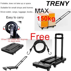 TRENY All Way Adjustable Foldable Trolley Easy-To-Use Super Lightweight & Save Space 150KG Hand Truck 6 Wheels 360 Flexible Luggage Cart