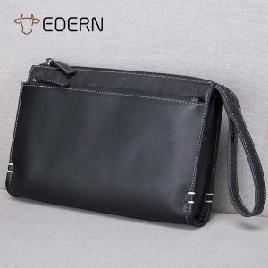EDERN กระเป๋าคลัตช์หนังแท้สำหรับผู้ชายกระเป๋าสตางค์ธุรกิจความจุขนาดใหญ่กระเป๋าสตางค์หนังวัวหรูหราแฟชั่นกระเป๋าใส่โทรศัพท์ใบยาวกระเป๋าถือแบบคล้องมือ