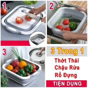 Bộ Thớt Kèm Chậu RửaĐựng Đồ Gấp Gọn Đa Năng 3 Trong 1