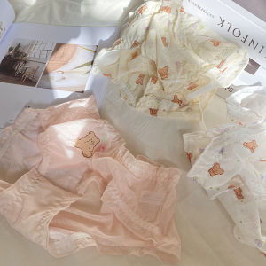 Mibao Ice Cream Cute Bear Mesh Ultra Thin Quick Dry Lace Cartoon Sweet Girl mid Low Waist Underwear Nylon Fabric Cartoon Pattern