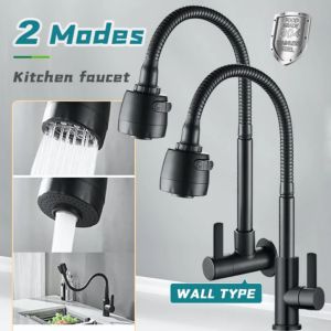SUS304 Kitchen Faucet Black Stainless Steel 360° Rotaiton Sprayer Single Cold Sink faucet