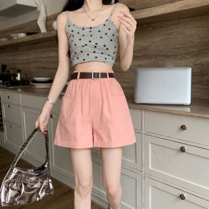 Pure Cotton Cuffed Suit Shorts Women Summer Thin Loose A-Line Straight Flower Bud Pants Casual Wide Leg Pants