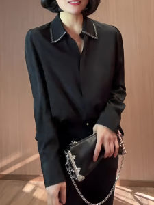 UYFY | French Simple Style Long Sleeve Black Shirt Womens Fashionable Elegant Versatile Top For Autumn 2025 Spring Commute Retro