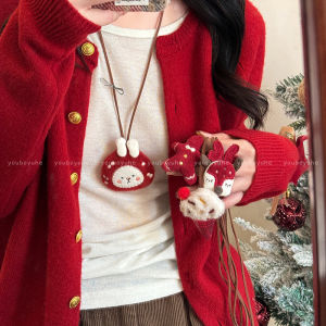 Snowman Deer Fabric Necklace Long Sweater Chain Cute Childrens Cartoon Holiday Accessory Womens Fashionable Versatile Hanging Neck Piece
