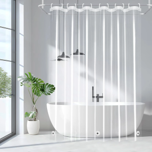 1pc Waterproof Clear Shower Curtain with Bottom Magnets & Metal Grommets Plastic Transparent Shower Curtain Liner for Bathroom