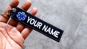 พวงกุญแจ พวงกุญแจปักชื่อ พวงกู้ภัย Custom Name EMT Rescue EMS Paramedic Tag Keychain